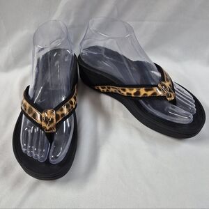 Vionic Women’s 380 High Tide Brown Black Leopard Flip Flop Sandals Size 6